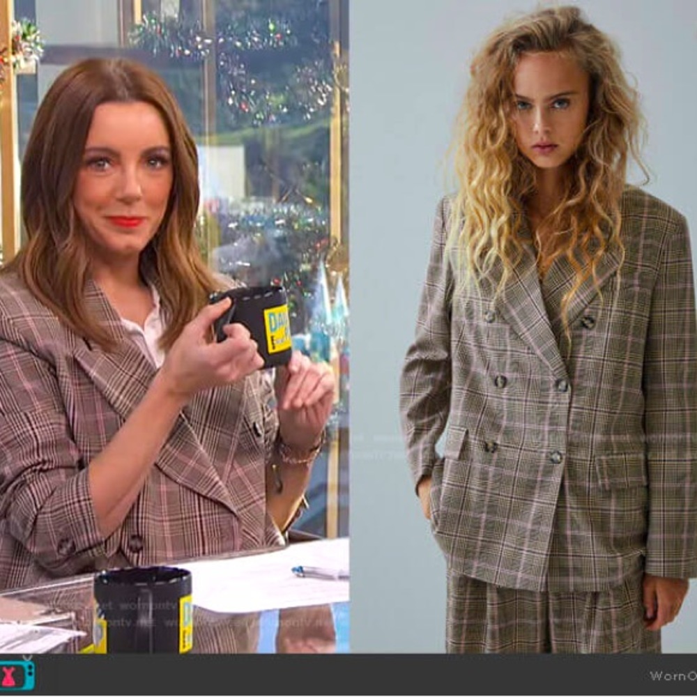 Zara Plaid Oversized Blazer Pink/Brown Size XS NEW